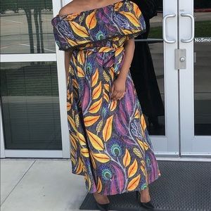 Women African print full length off shoulder dress